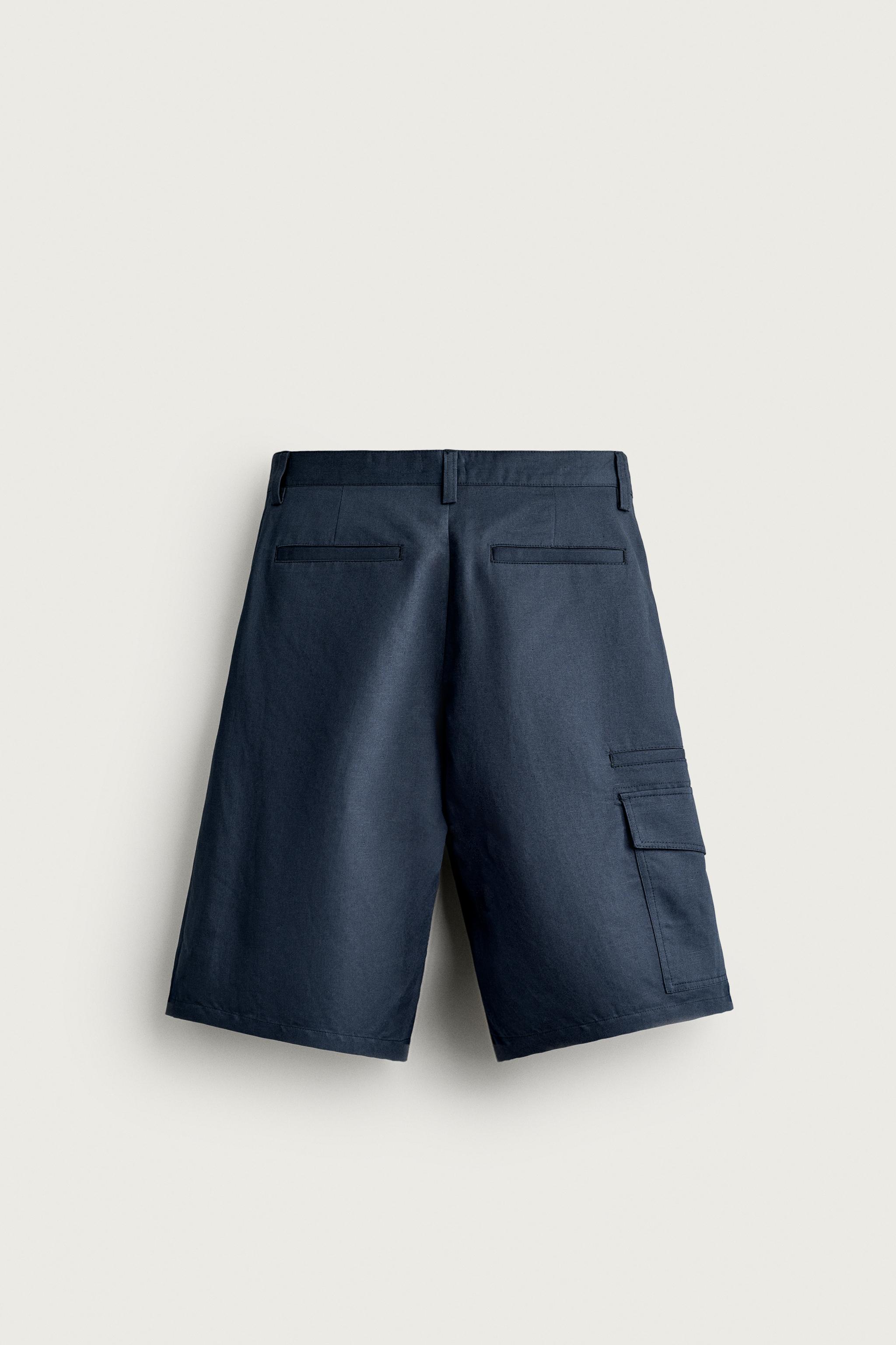 COTTON-LINEN RELAXED FIT CARGO SHORTS